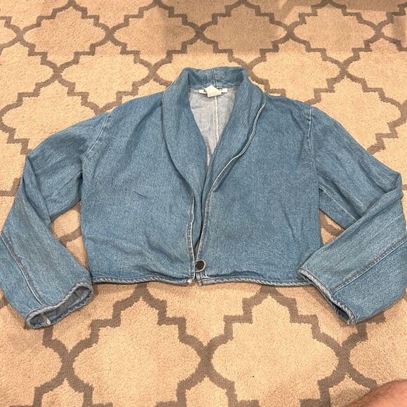 ellen ashley cropped denim jacket size M made in USA 100% cotton EUC one button - Picture 1 of 10